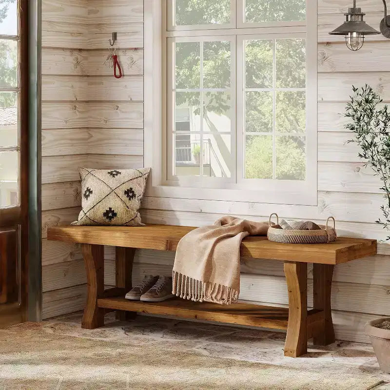 Lantine Solid Wood Entryway Bench, 55 End of Bed Bench, Indoor Dining Seat for Hallway, Bedroom, Dining Room