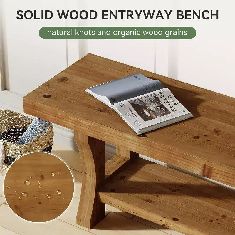 Lantine Solid Wood Entryway Bench, 55 End of Bed Bench, Indoor Dining Seat for Hallway, Bedroom, Dining Room