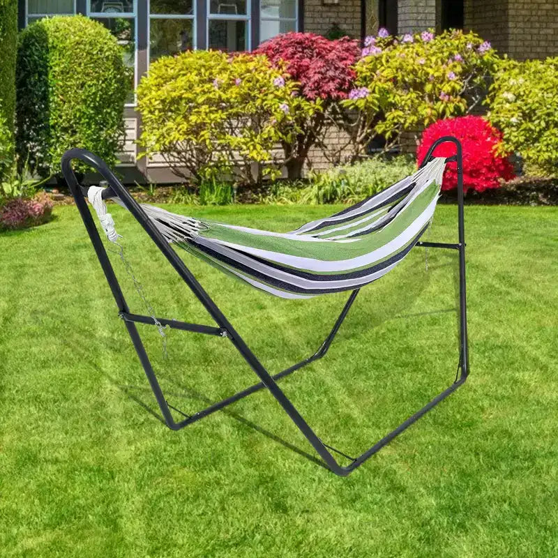 Adjustable Double Hammock Frame, Steel Frame Outdoor Balcony, Porch, Terrace, Deck and Backyard, 9-14 feet, Load-bearing 550 Pounds