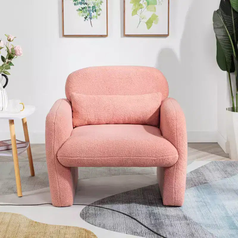 TUYOHW Teddy Fleece Single Sofa Chair,Lounge Chair with Armrest,Pillow,350 lbs Capacity,Accent Armchair for Living Room,Bedroom,Study