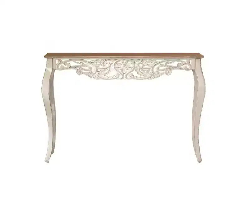 Antique Console Table White Distressed Entryway Table Vintage Sofa Side Table French Country Accent Table with Curved Legs - ModernLuxe