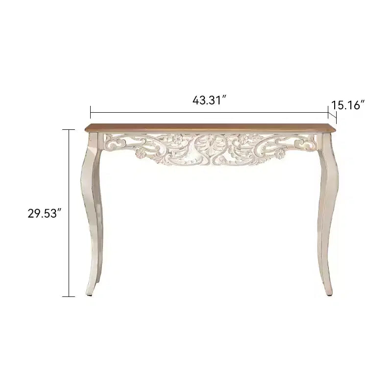 Antique Console Table White Distressed Entryway Table Vintage Sofa Side Table French Country Accent Table with Curved Legs - ModernLuxe