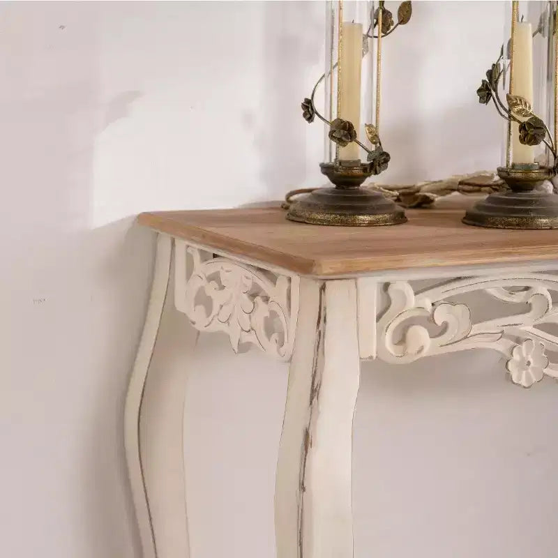Antique Console Table White Distressed Entryway Table Vintage Sofa Side Table French Country Accent Table with Curved Legs - ModernLuxe