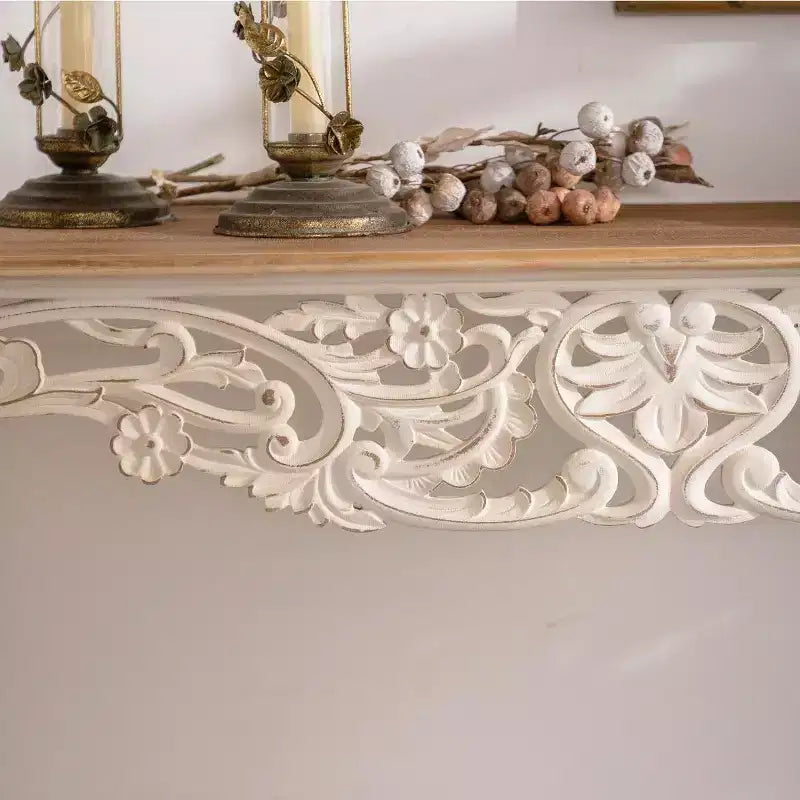 Antique Console Table White Distressed Entryway Table Vintage Sofa Side Table French Country Accent Table with Curved Legs - ModernLuxe