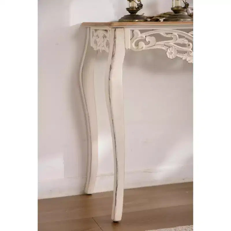 Antique Console Table White Distressed Entryway Table Vintage Sofa Side Table French Country Accent Table with Curved Legs - ModernLuxe