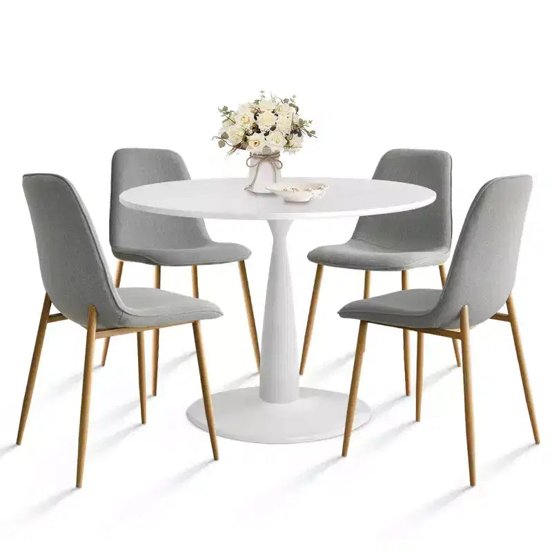 5-Piece Small Dining Table Set for 4, Round Dining Room Set With 4 Upholstered Chairs Oak Legs for Apartment, Indoor Furniture - Panipeachy