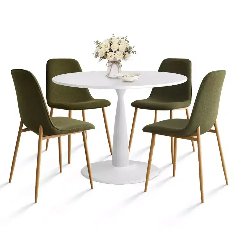 5-Piece Small Dining Table Set for 4, Round Dining Room Set With 4 Upholstered Chairs Oak Legs for Apartment, Indoor Furniture - Panipeachy