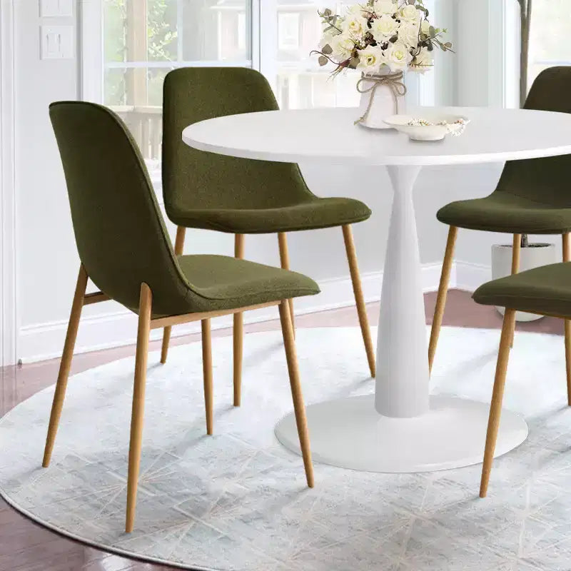 5-Piece Small Dining Table Set for 4, Round Dining Room Set With 4 Upholstered Chairs Oak Legs for Apartment, Indoor Furniture - Panipeachy