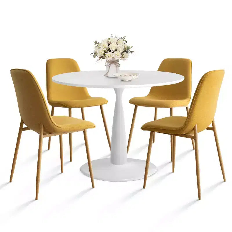 5-Piece Small Dining Table Set for 4, Round Dining Room Set With 4 Upholstered Chairs Oak Legs for Apartment, Indoor Furniture - Panipeachy