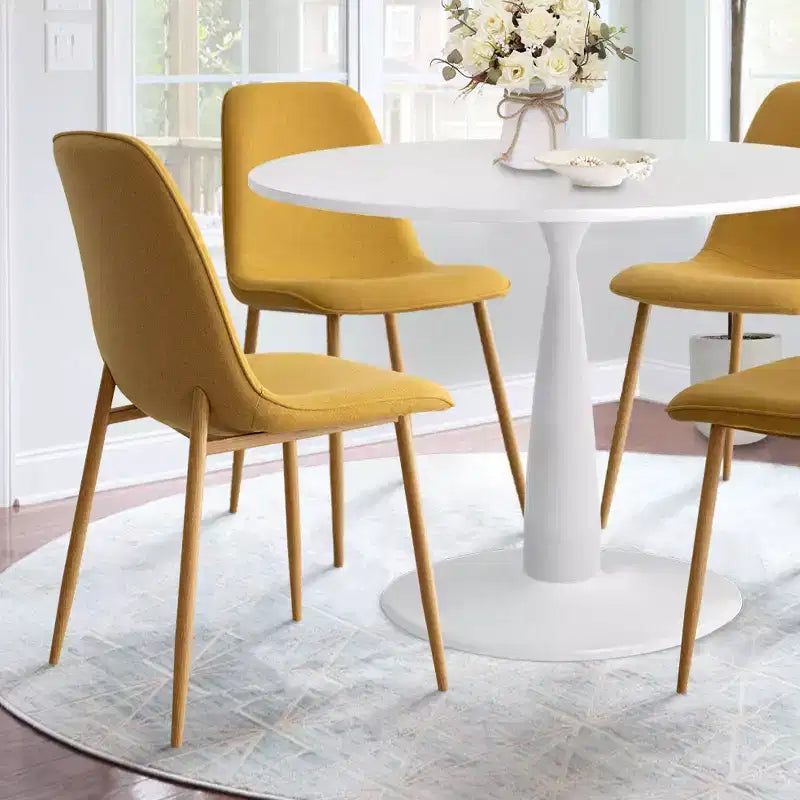 5-Piece Small Dining Table Set for 4, Round Dining Room Set With 4 Upholstered Chairs Oak Legs for Apartment, Indoor Furniture - Panipeachy