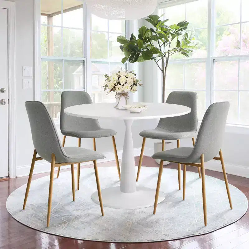 5-Piece Small Dining Table Set for 4, Round Dining Room Set With 4 Upholstered Chairs Oak Legs for Apartment, Indoor Furniture - Panipeachy