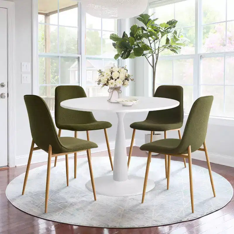 5-Piece Small Dining Table Set for 4, Round Dining Room Set With 4 Upholstered Chairs Oak Legs for Apartment, Indoor Furniture - Panipeachy