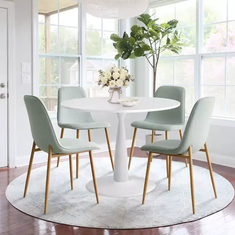 5-Piece Small Dining Table Set for 4, Round Dining Room Set With 4 Upholstered Chairs Oak Legs for Apartment, Indoor Furniture - Panipeachy
