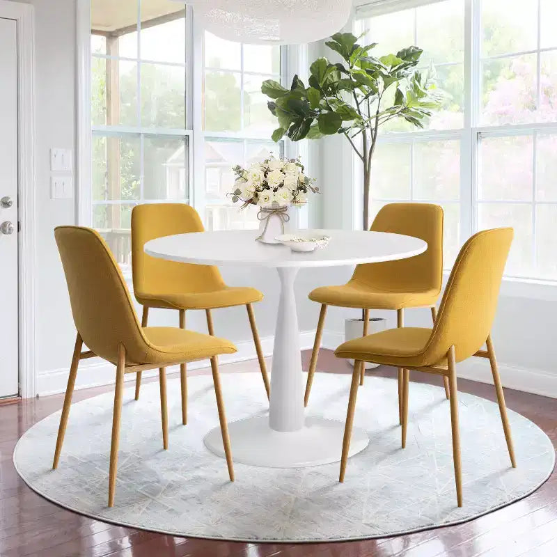5-Piece Small Dining Table Set for 4, Round Dining Room Set With 4 Upholstered Chairs Oak Legs for Apartment, Indoor Furniture - Panipeachy