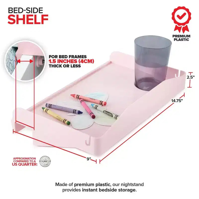 Modern Innovations Bedside Shelf with Cord and Cup Holder (Pink)