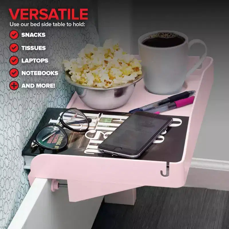 Modern Innovations Bedside Shelf with Cord and Cup Holder (Pink)