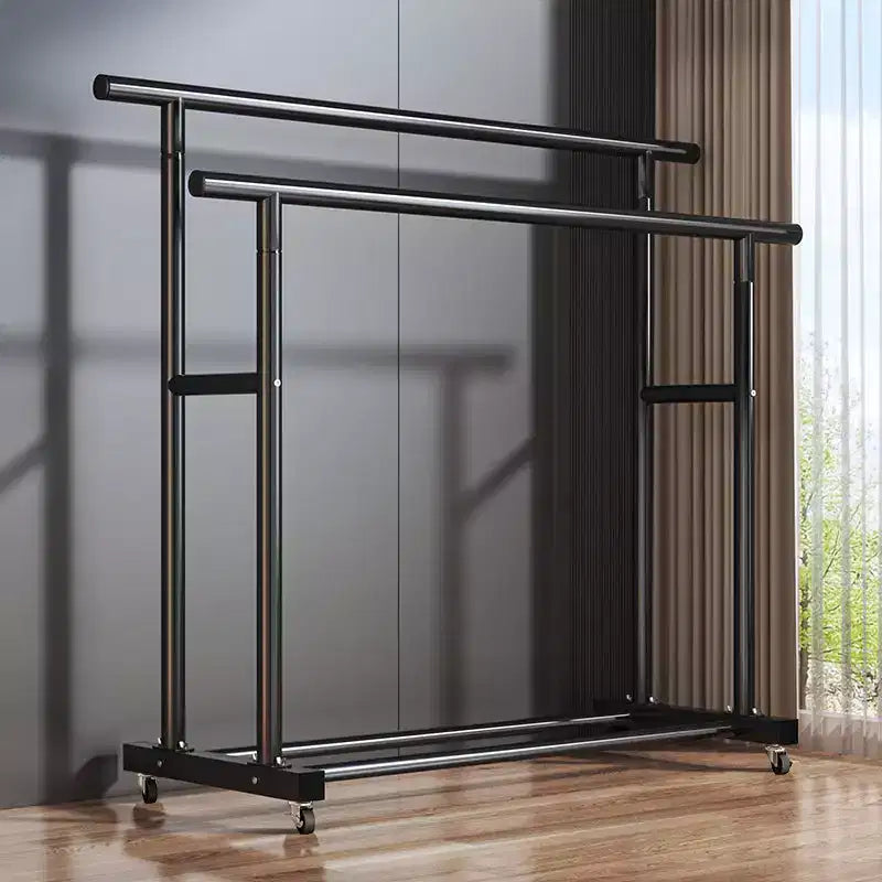 AEELLEEA Heavy Duty Rolling Double-Tier Clothes Rack - Double Hanging Rails & Bottom Storage Shelf for Home Organizing