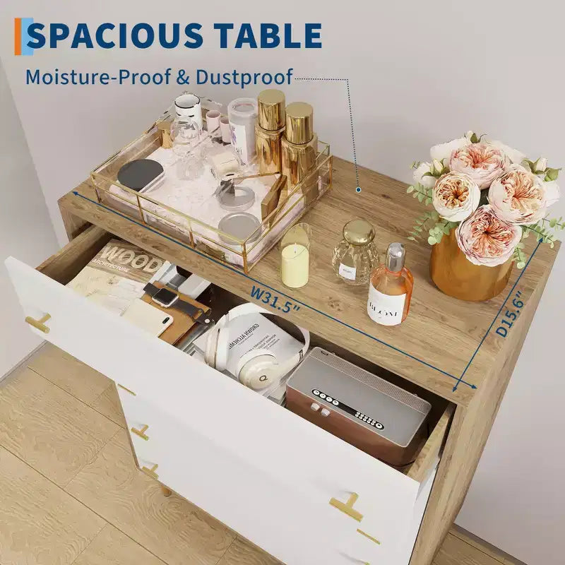 COZONY 44 Farmhouse Dresser with 5 Drawers, Natural Wood Rustic Chest & Bar Handles for Bedroom & Living Room