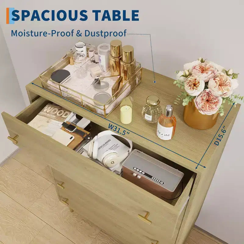 COZONY 44 Farmhouse Dresser with 5 Drawers, Natural Wood Rustic Chest & Bar Handles for Bedroom & Living Room