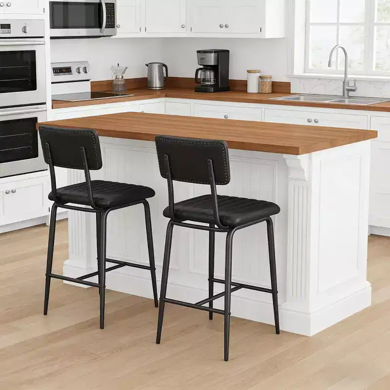 Set of 2 Bar Stools with Thick Cushion & Thickened Metal Legs for Island, Counter Bar, Kitchen
