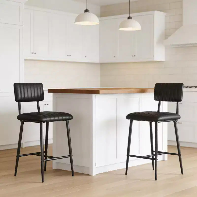 Set of 2 Bar Stools with Thick Cushion & Thickened Metal Legs for Island, Counter Bar, Kitchen