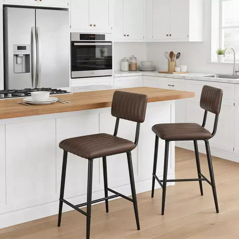 Set of 2 Bar Stools with Thick Cushion & Thickened Metal Legs for Island, Counter Bar, Kitchen