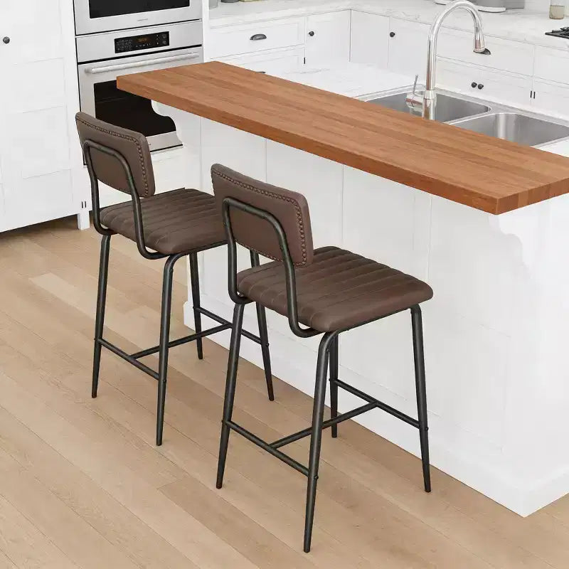 Set of 2 Bar Stools with Thick Cushion & Thickened Metal Legs for Island, Counter Bar, Kitchen