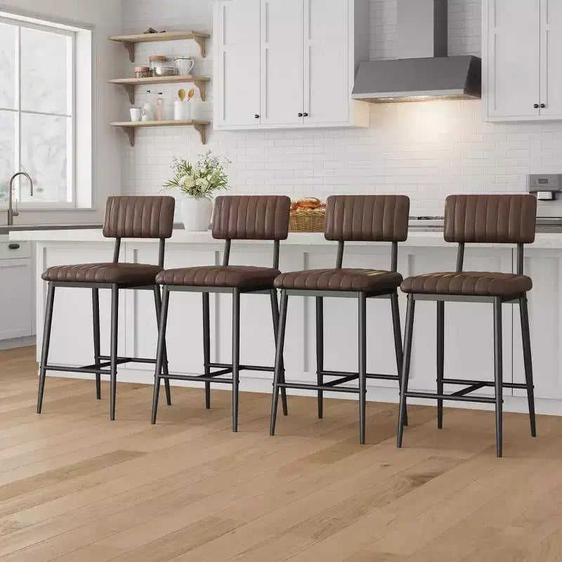 Set of 2 Bar Stools with Thick Cushion & Thickened Metal Legs for Island, Counter Bar, Kitchen