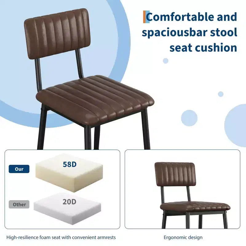 Set of 2 Bar Stools with Thick Cushion & Thickened Metal Legs for Island, Counter Bar, Kitchen
