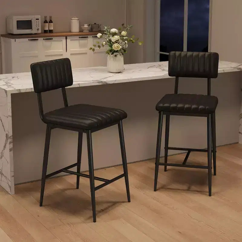 Set of 2 Bar Stools with Thick Cushion & Thickened Metal Legs for Island, Counter Bar, Kitchen