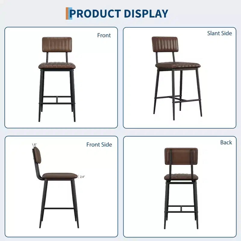 Set of 2 Bar Stools with Thick Cushion & Thickened Metal Legs for Island, Counter Bar, Kitchen