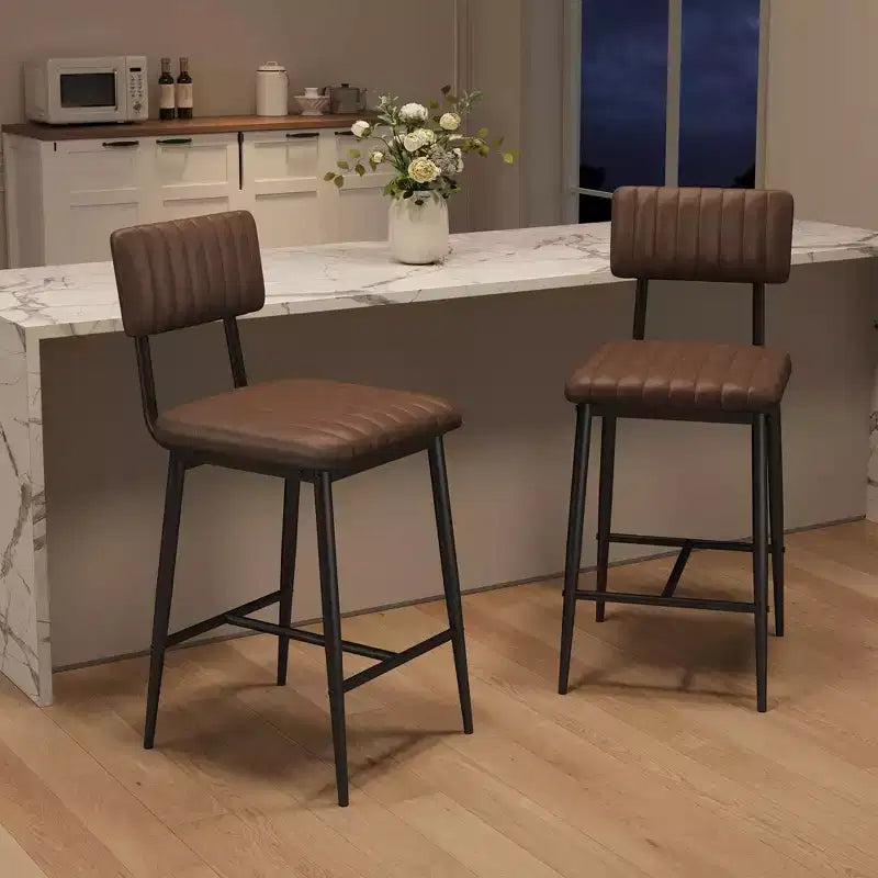 Set of 2 Bar Stools with Thick Cushion & Thickened Metal Legs for Island, Counter Bar, Kitchen