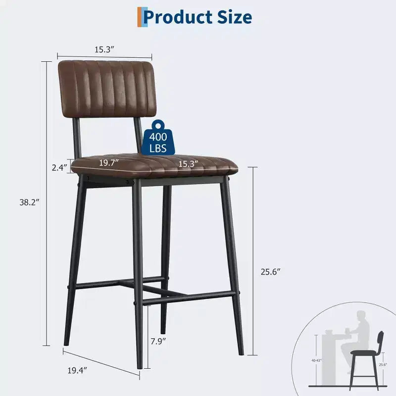 Set of 2 Bar Stools with Thick Cushion & Thickened Metal Legs for Island, Counter Bar, Kitchen
