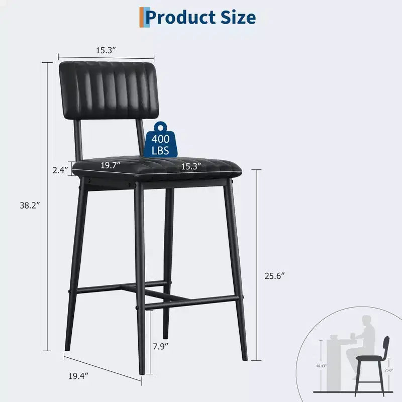 Set of 2 Bar Stools with Thick Cushion & Thickened Metal Legs for Island, Counter Bar, Kitchen