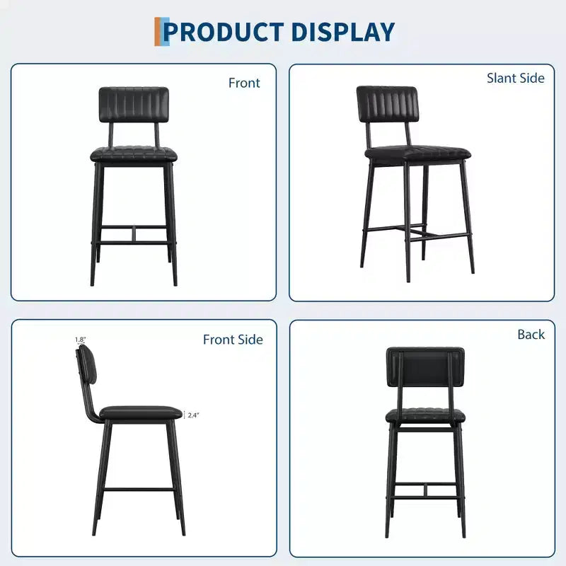 Set of 2 Bar Stools with Thick Cushion & Thickened Metal Legs for Island, Counter Bar, Kitchen