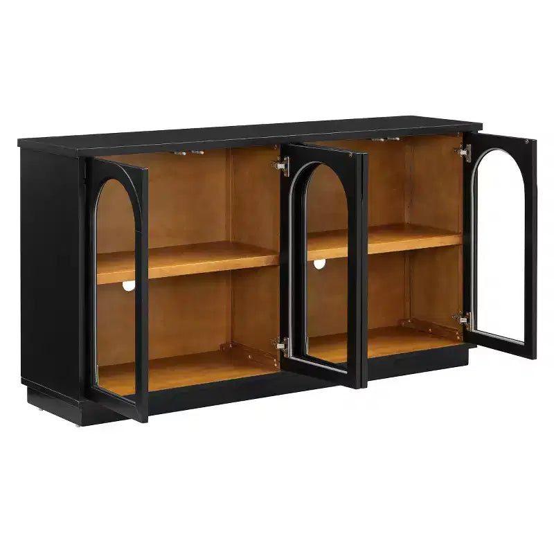 Modern Arched Glass Door Sideboard Buffet Cabinet, Media Console with Adjustable Shelf, Push-to-Open System - Panipeachy