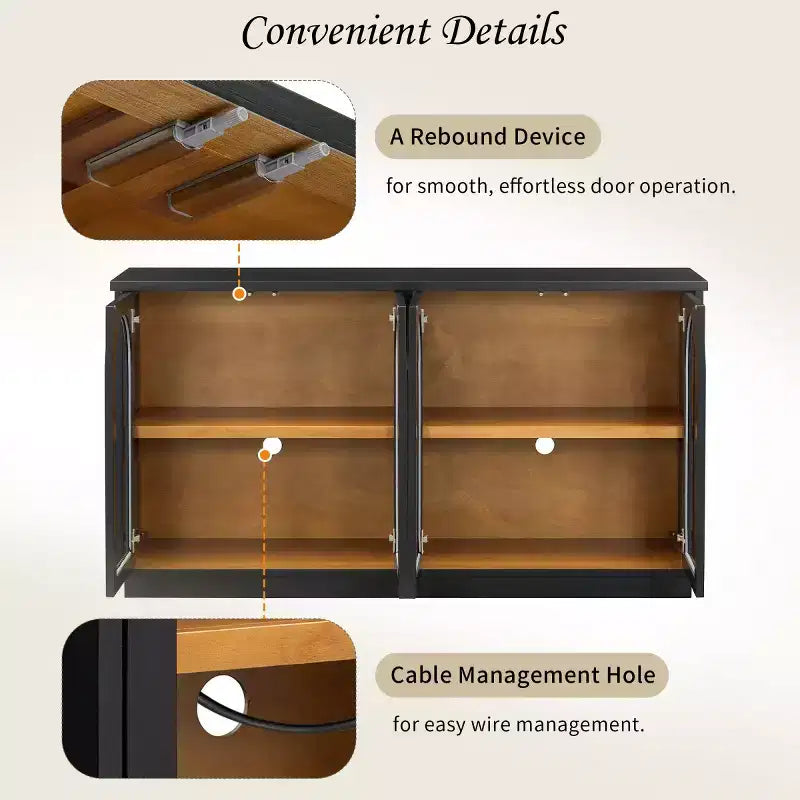 Modern Arched Glass Door Sideboard Buffet Cabinet, Media Console with Adjustable Shelf, Push-to-Open System - Panipeachy