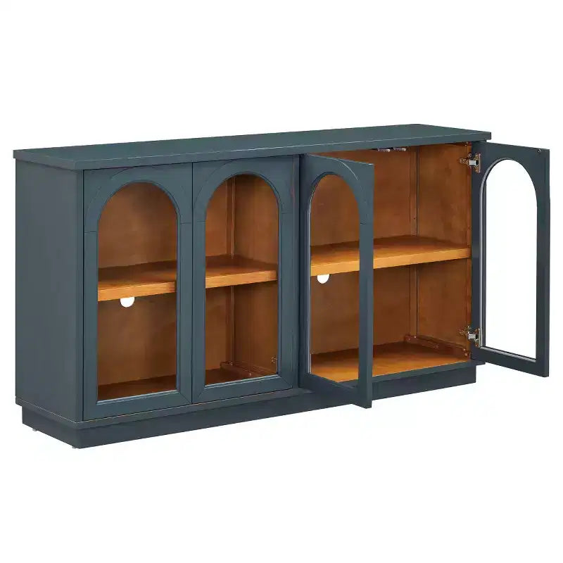 Modern Arched Glass Door Sideboard Buffet Cabinet, Media Console with Adjustable Shelf, Push-to-Open System - Panipeachy