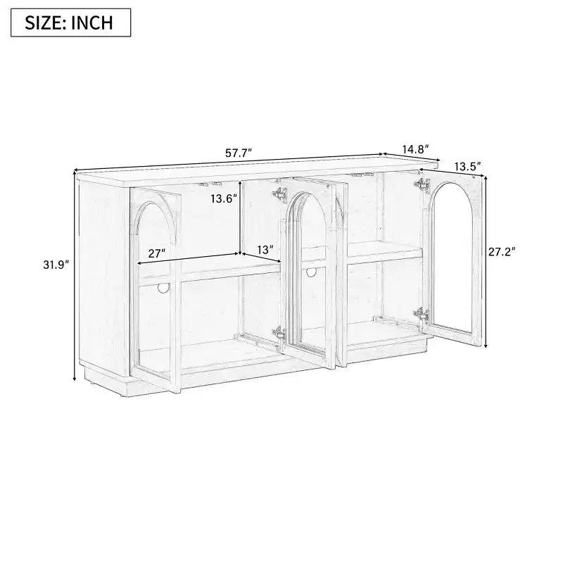 Modern Arched Glass Door Sideboard Buffet Cabinet, Media Console with Adjustable Shelf, Push-to-Open System - Panipeachy