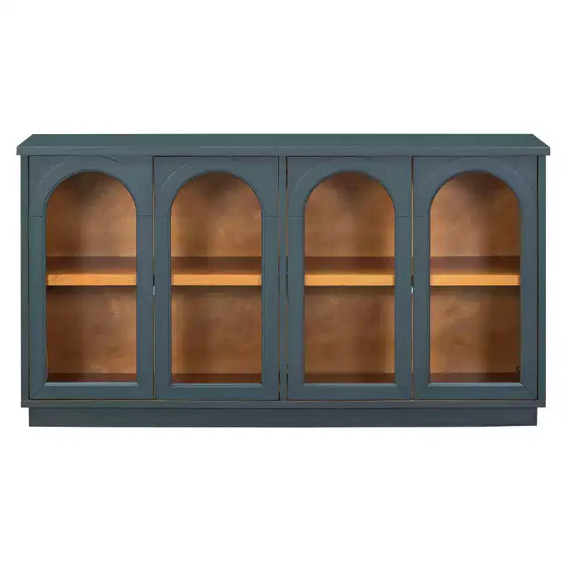 Modern Arched Glass Door Sideboard Buffet Cabinet, Media Console with Adjustable Shelf, Push-to-Open System - Panipeachy