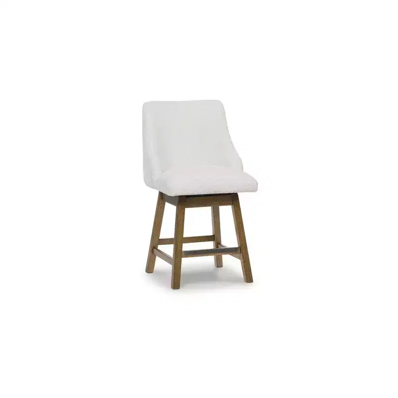 Signature Design by Ashley Cabalynn Counter Height Upholstered Swivel Barstools, Set of 2, Light Brown Frame with Cushioned Oatmeal Seat