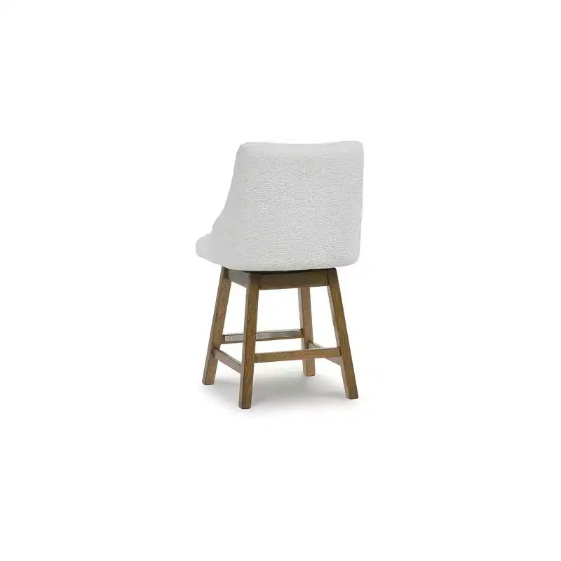 Signature Design by Ashley Cabalynn Counter Height Upholstered Swivel Barstools, Set of 2, Light Brown Frame with Cushioned Oatmeal Seat