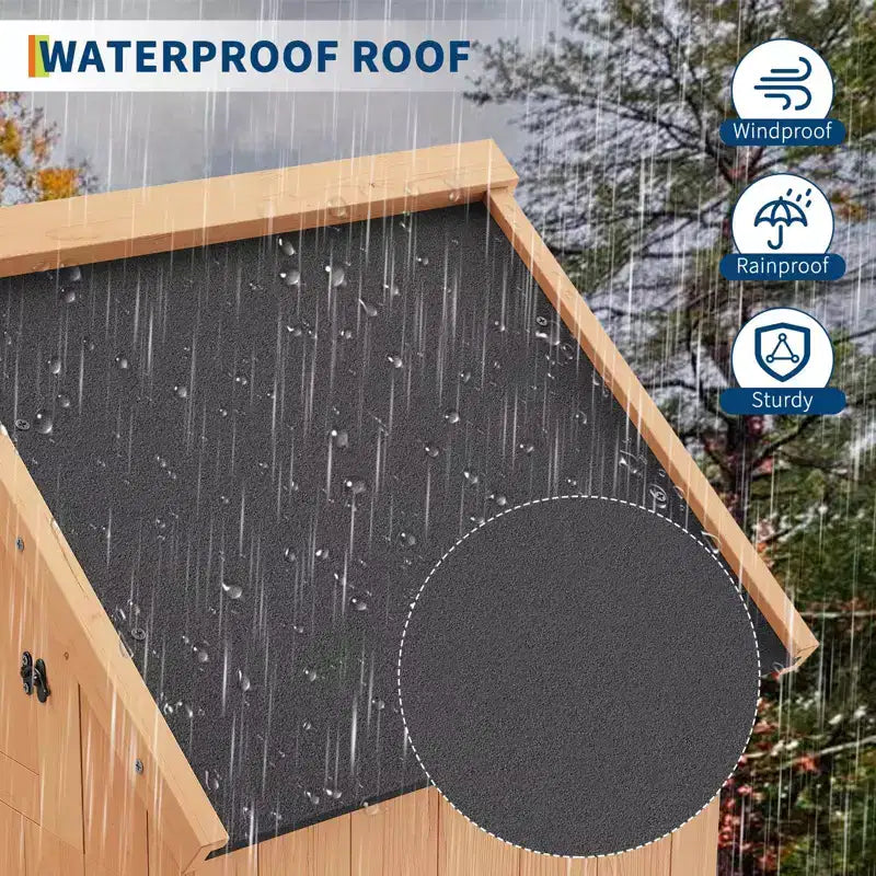 COZONY 70 Waterproof Wooden Storage Shed with 3 Shelves & Lockable Door, Vertical Garden Tool Cabinet for Patio & Yard