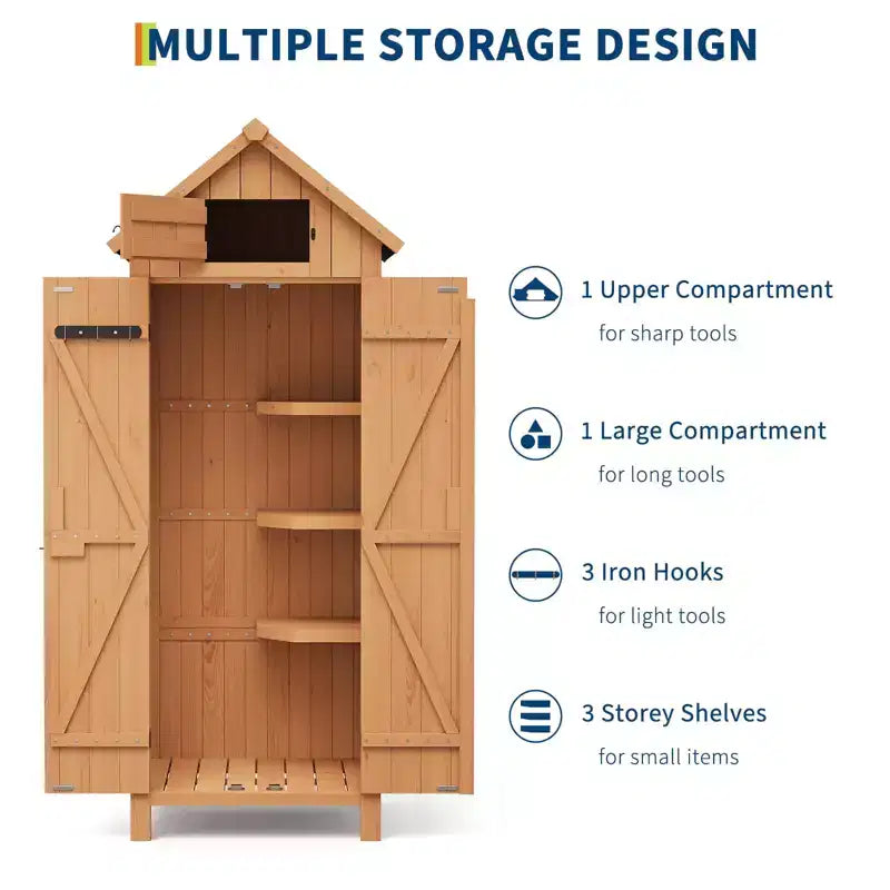 COZONY 70 Waterproof Wooden Storage Shed with 3 Shelves & Lockable Door, Vertical Garden Tool Cabinet for Patio & Yard
