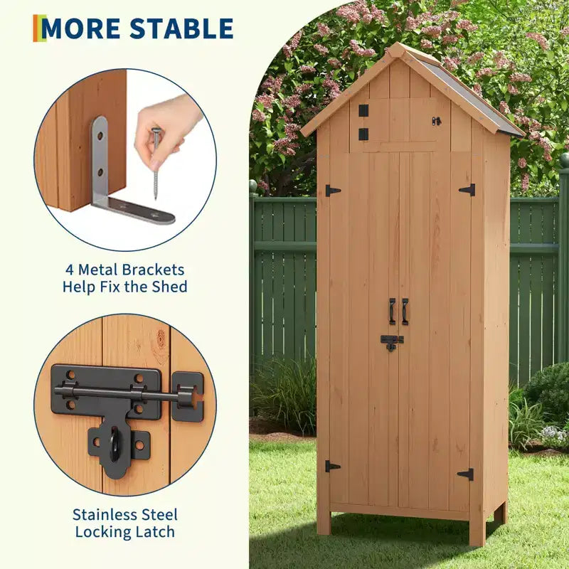 COZONY 70 Waterproof Wooden Storage Shed with 3 Shelves & Lockable Door, Vertical Garden Tool Cabinet for Patio & Yard