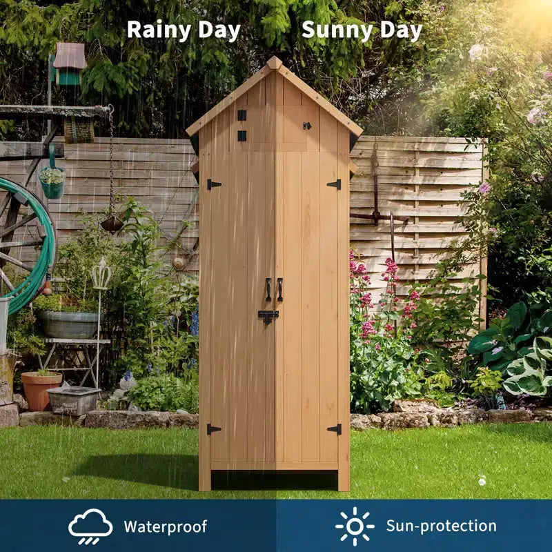COZONY 70 Waterproof Wooden Storage Shed with 3 Shelves & Lockable Door, Vertical Garden Tool Cabinet for Patio & Yard