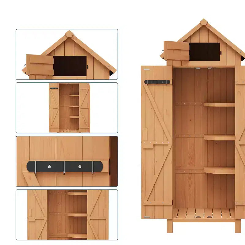 COZONY 70 Waterproof Wooden Storage Shed with 3 Shelves & Lockable Door, Vertical Garden Tool Cabinet for Patio & Yard
