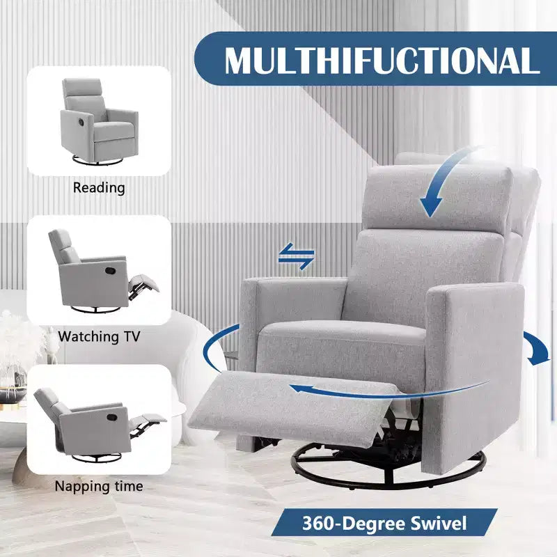 GDFStudio Peggy Modern Upholstered Rocker Nursery Chair with Plush Glider Swivel and Adjustable Recline