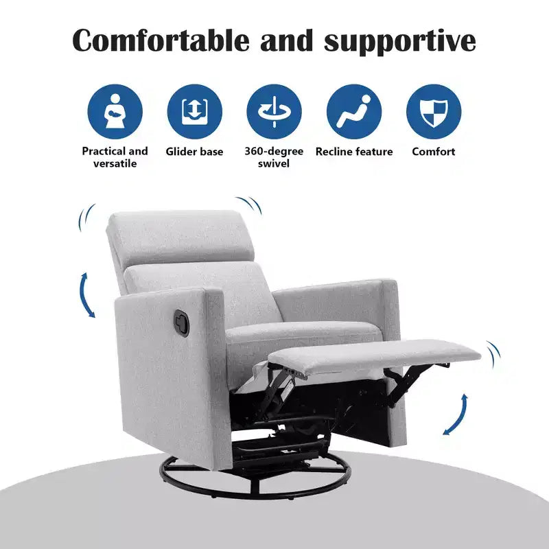 GDFStudio Peggy Modern Upholstered Rocker Nursery Chair with Plush Glider Swivel and Adjustable Recline