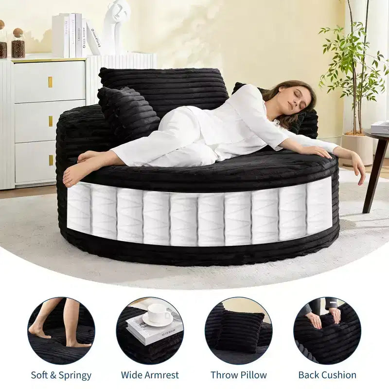 Round Chaise Lounge Chair Indoor Oversized 55  55 Inch Modern No Assembly Corduroy Boneless Cloud Couch Single Sofa with 4 Pillows Deep Seat